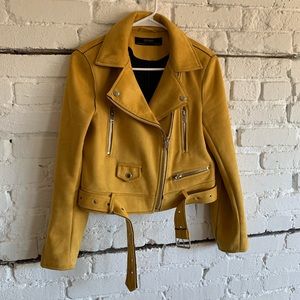 Zara mustard yellow suede cropped moto jacket